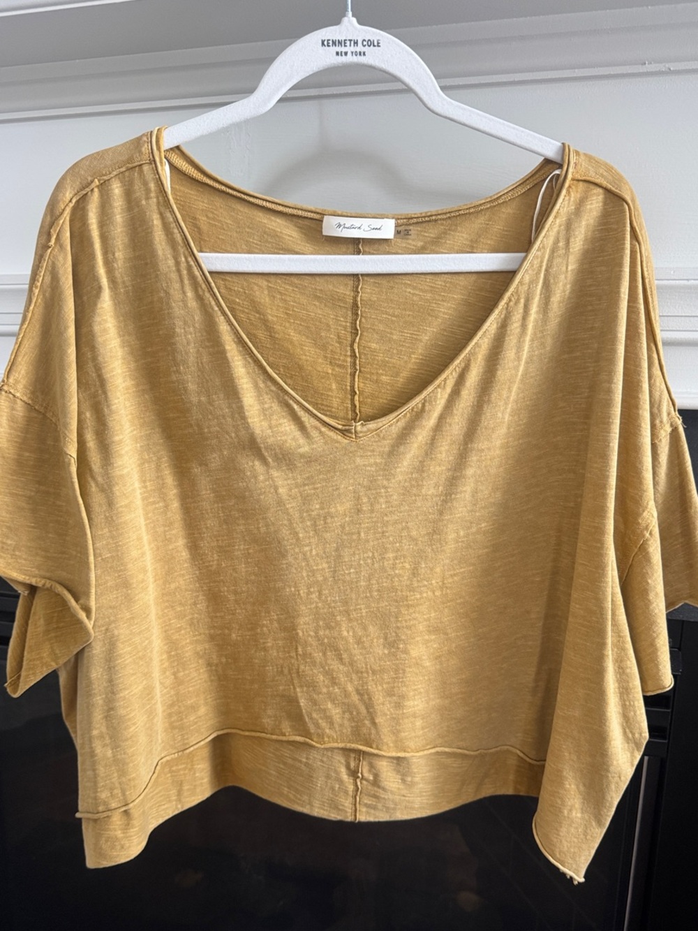 Mustard Seed V-Neck Boxy Short Sleeve Top in Mustard